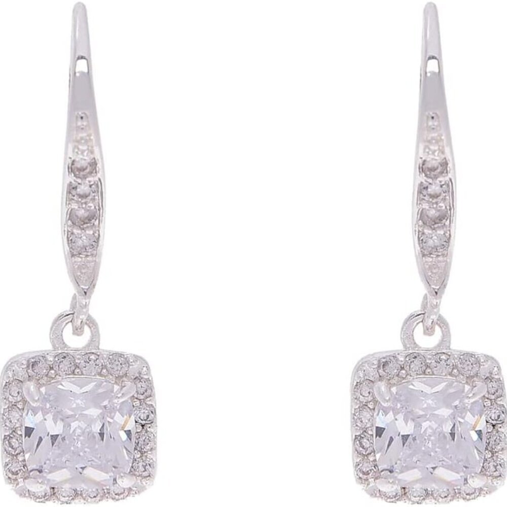 Silver Tone Drop Earrings Cubic Zirconia Leverback Jewelry for Women